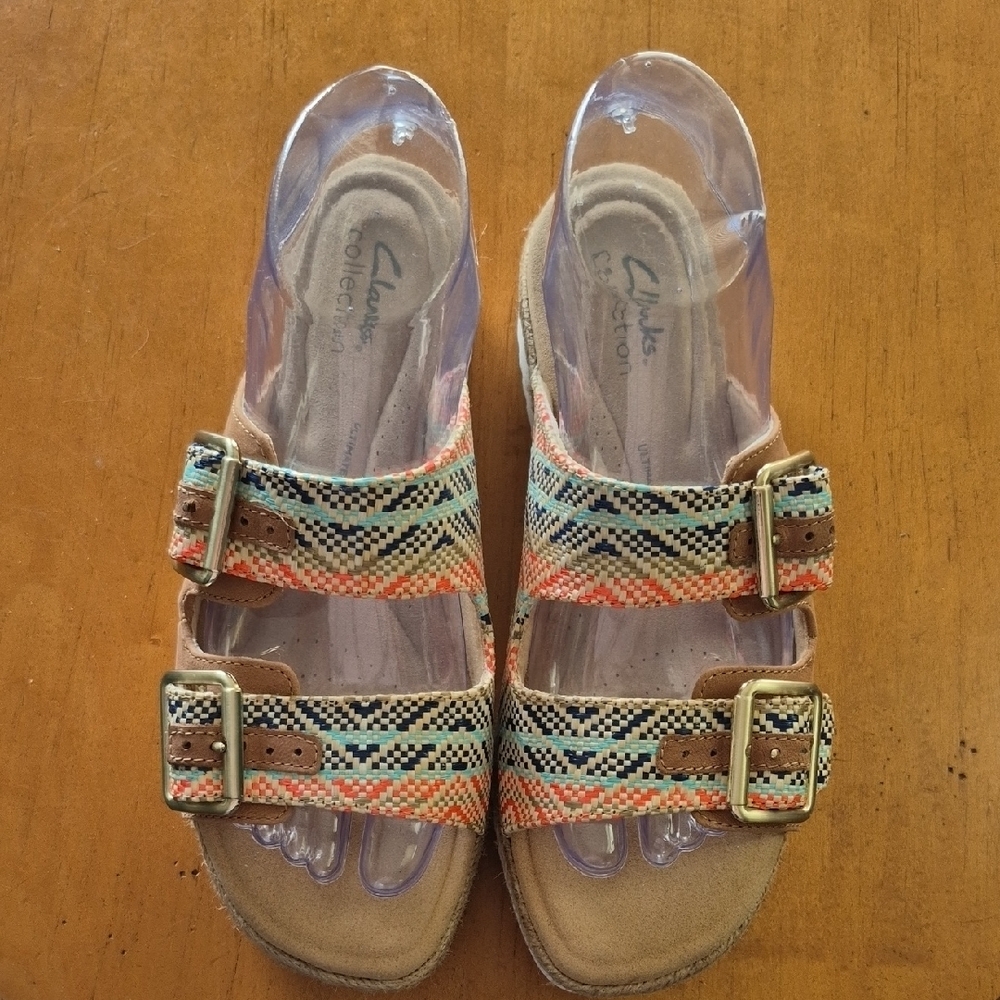Clarks Lana Beach Multicolor Buckle Sandals. Sz 8. VGUC